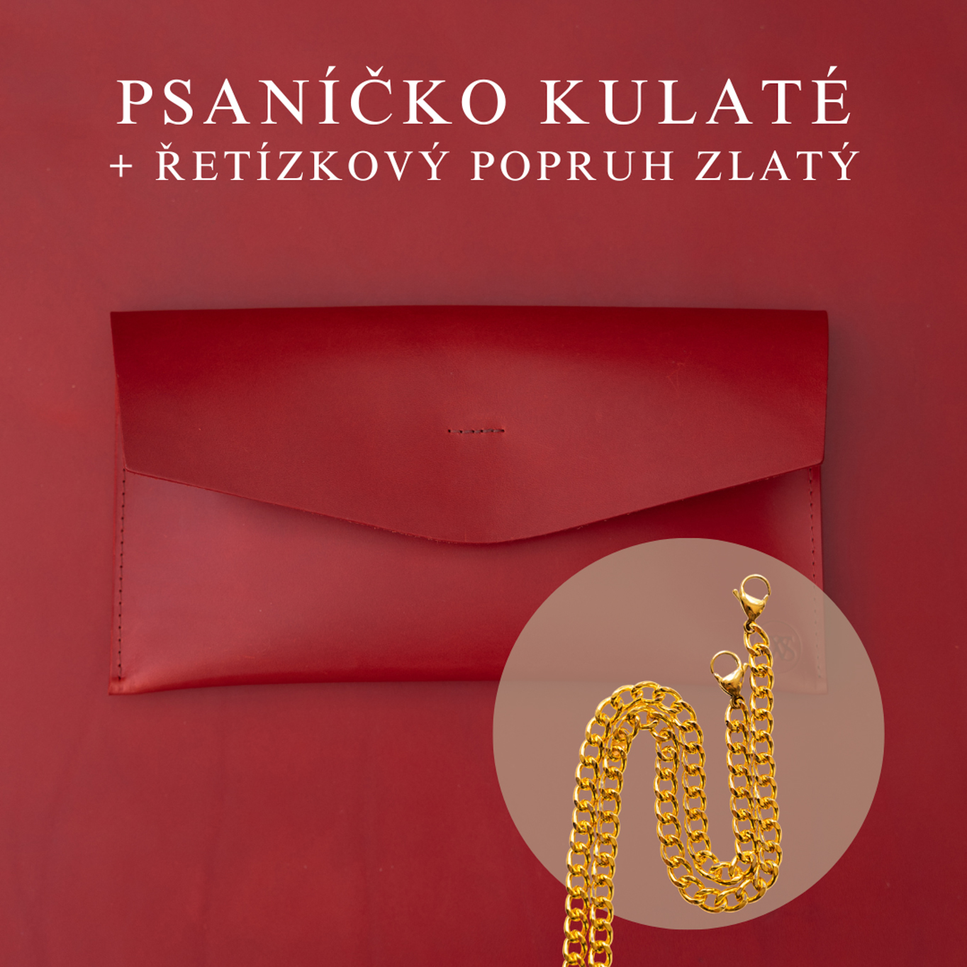 Wood Style Psaníčko Kulaté - Červené Popruh: Řetízkový zlatý