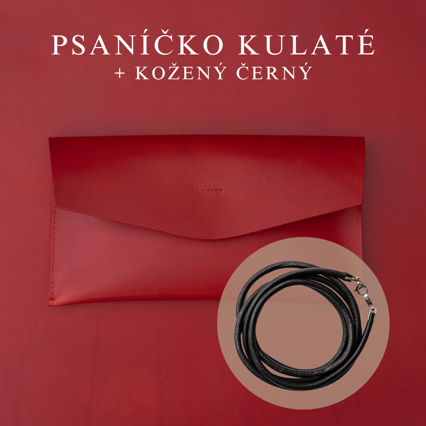 Wood Style Psaníčko Kulaté - Červené Popruh: Kožený Černý