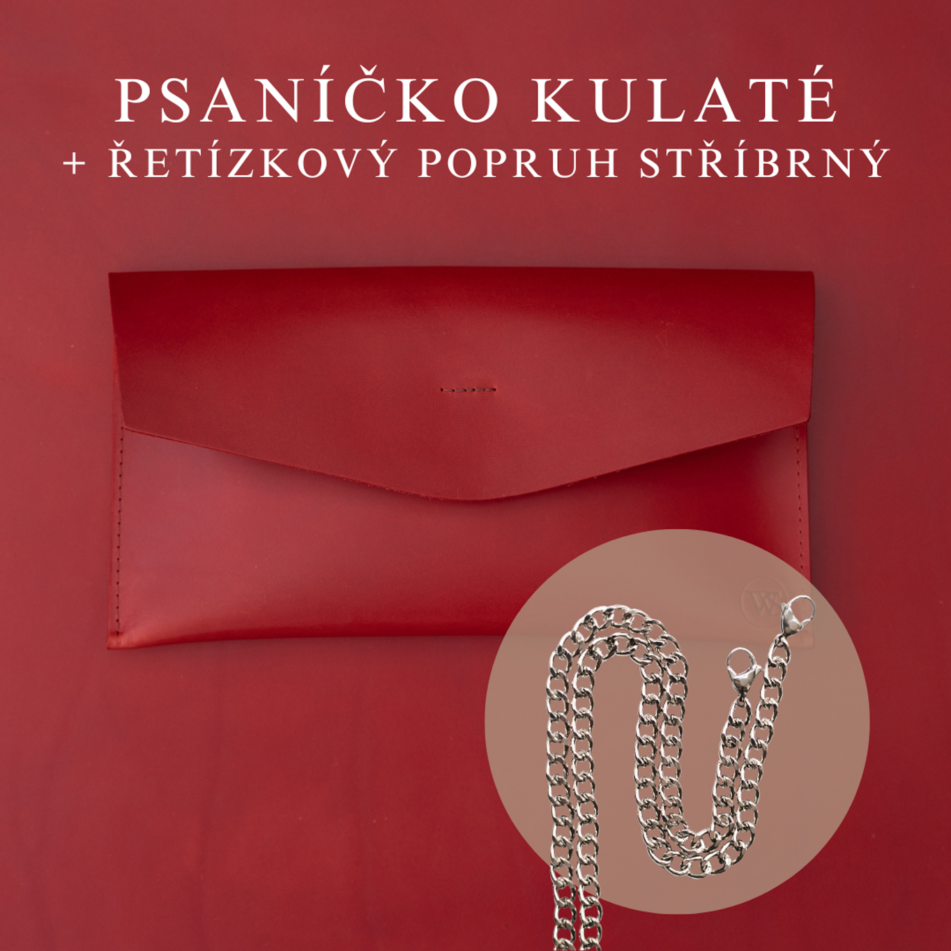 Wood Style Psaníčko Kulaté - Červené Popruh: Řetízkový stříbrný