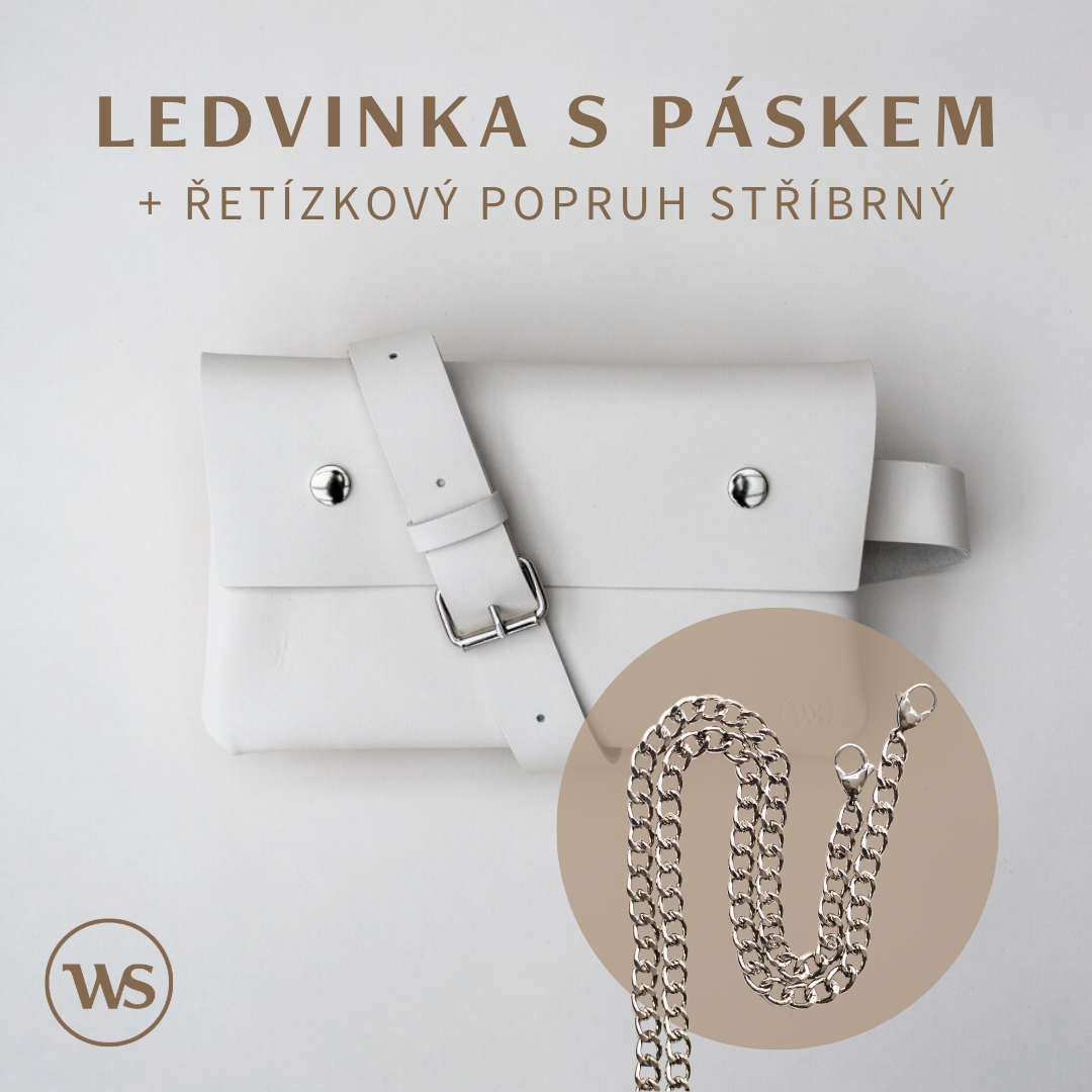 Ledvinka Bílá Varianta: Ledvinka s páskem + řetízkový popruh stříbrný