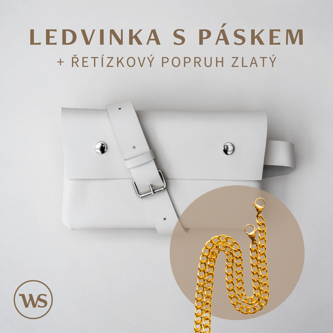 Ledvinka Bílá Varianta: Ledvinka s páskem + řetízkový popruh zlatý