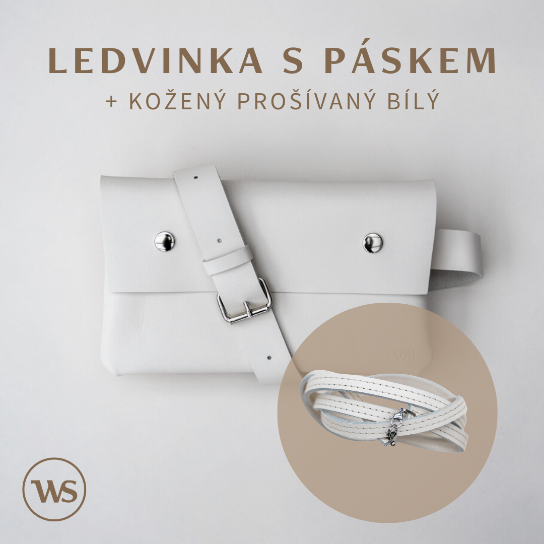 Ledvinka Bílá Varianta: Ledvinka s páskem + kožený popruh bílý