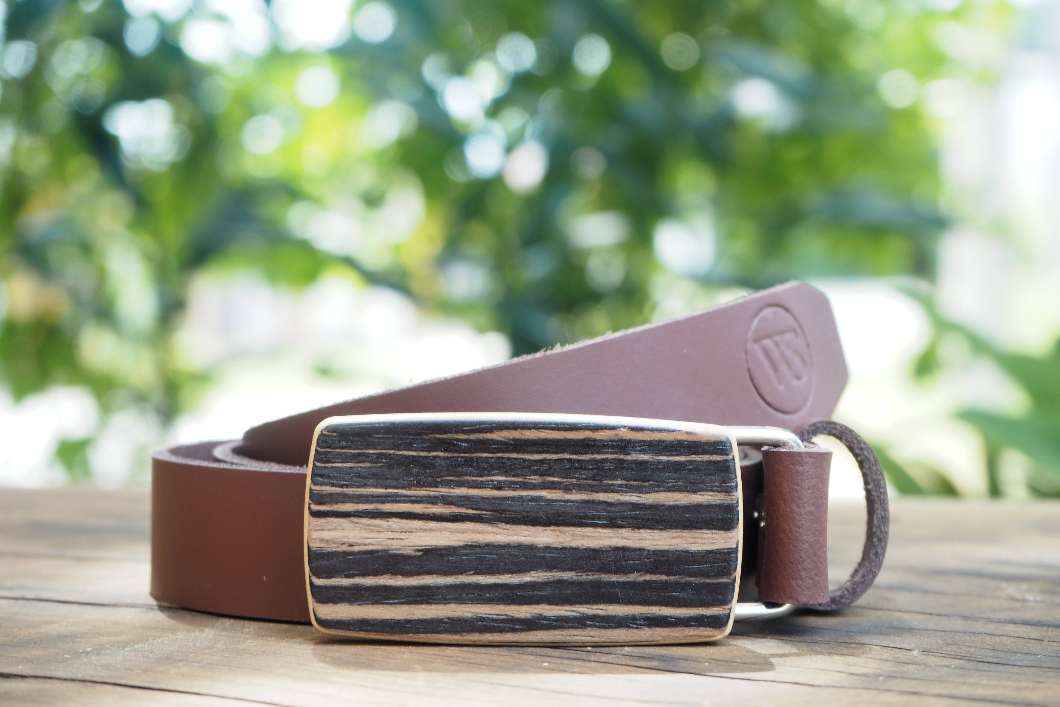 Wood Style Opasek Slim Dub černý Obvod pasu: 115, Barva kůže: Hnědá