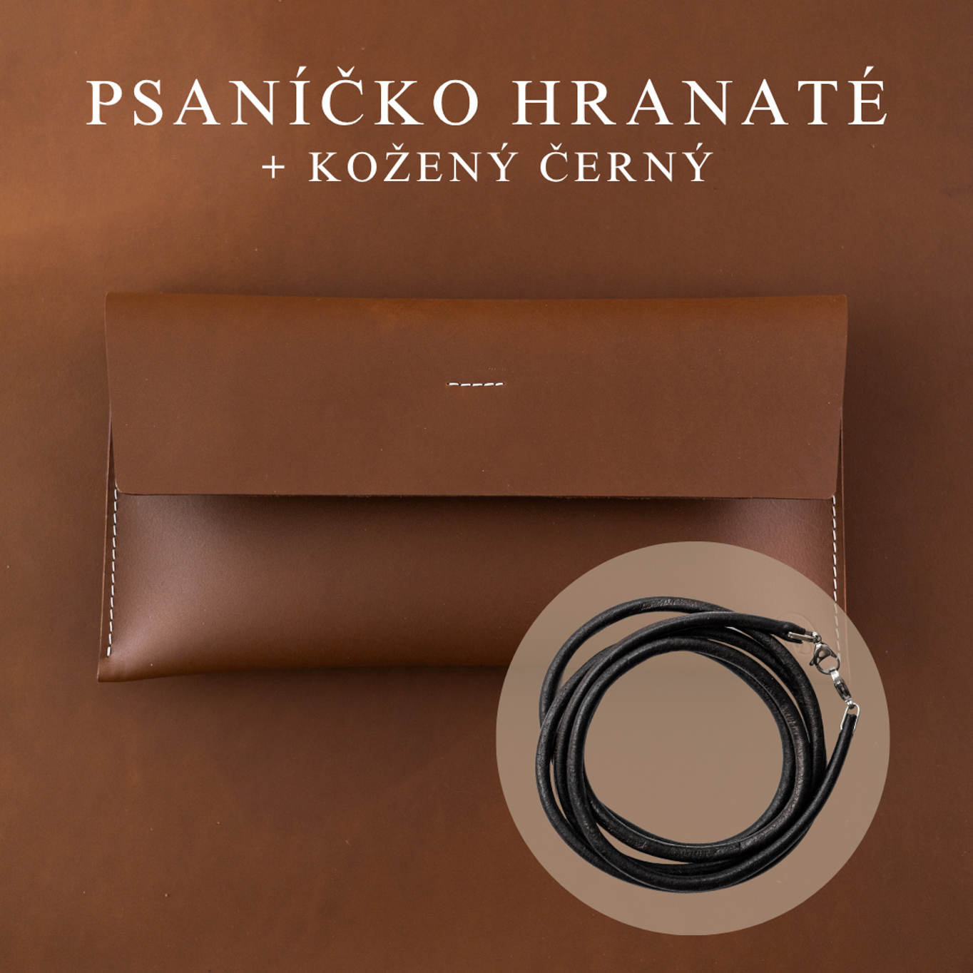 Wood Style Psaníčko Hranaté - Hnědé Popruh: Kožený Černý