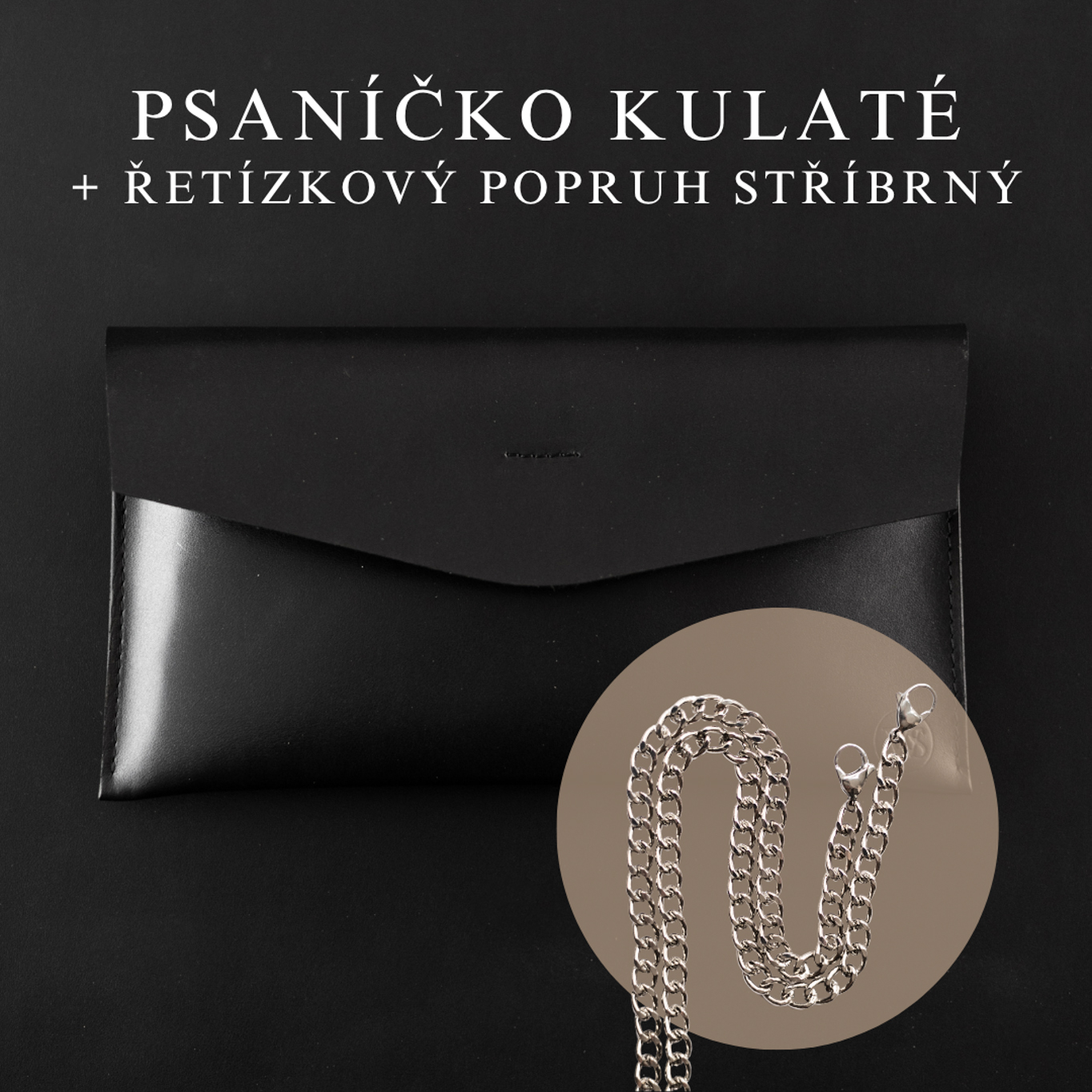 Wood Style Psaníčko Kulaté - Černé Popruh: Řetízkový stříbrný