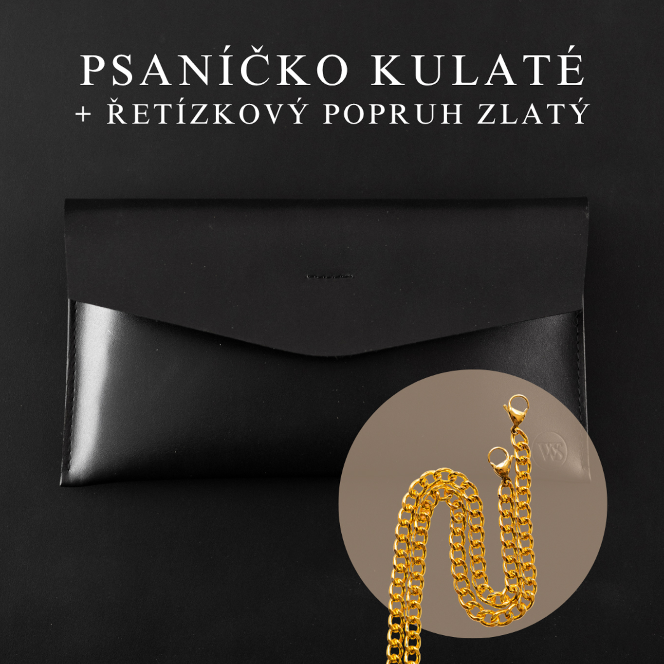 Wood Style Psaníčko Kulaté - Černé Popruh: Řetízkový zlatý