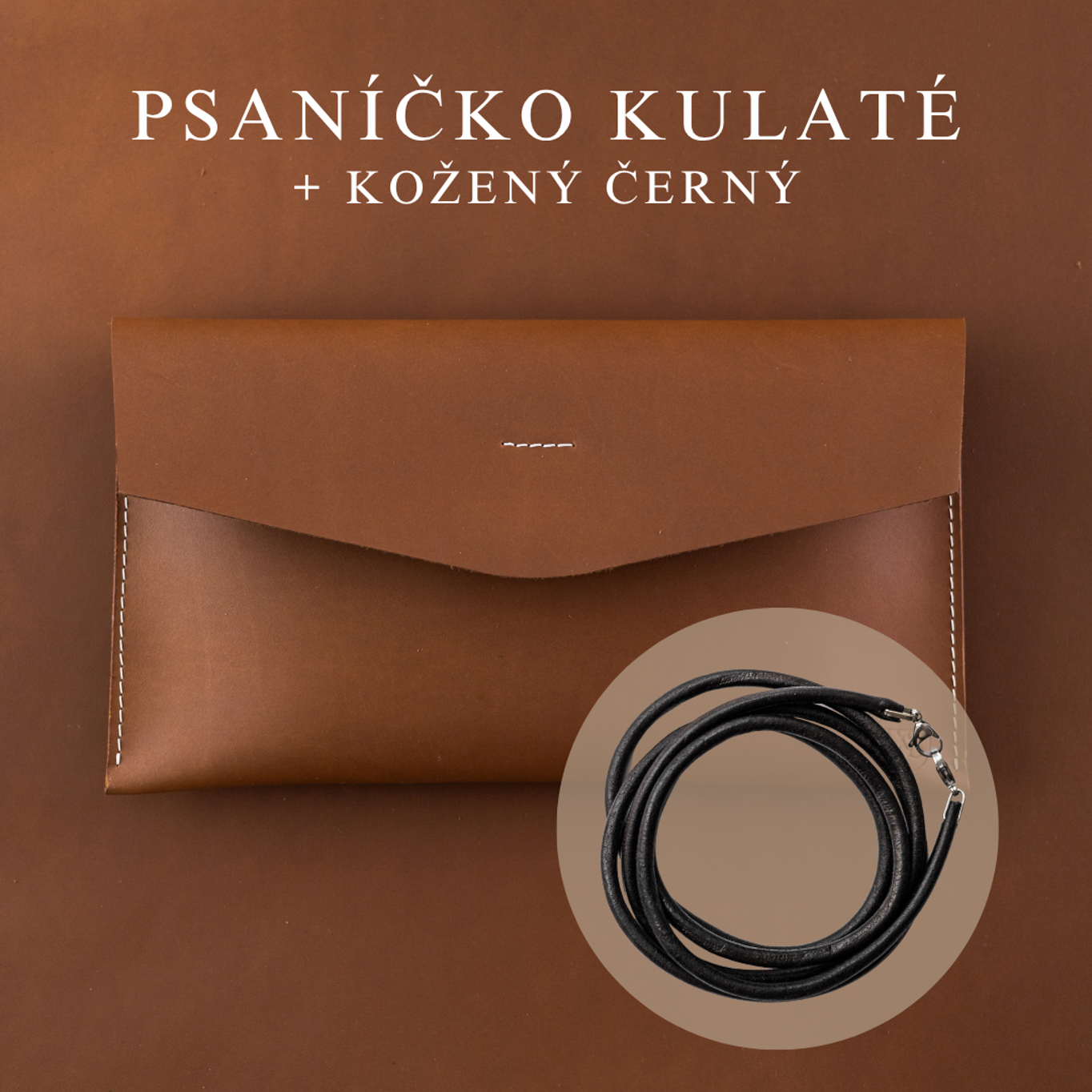 Wood Style Psaníčko Kulaté - Hnědé Popruh: Kožený Černý