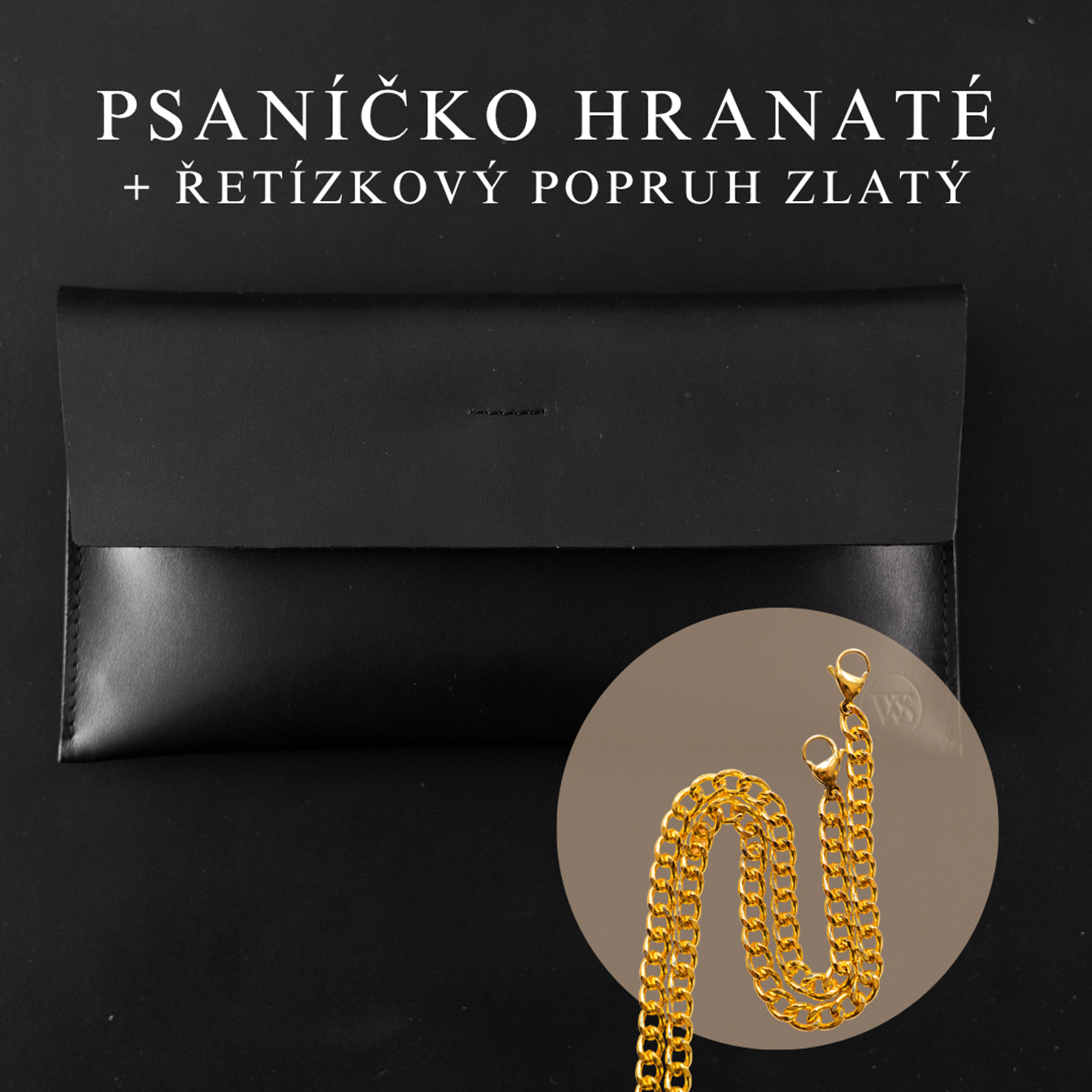 Wood Style Psaníčko Hranaté - Černé Popruh: Řetízkový zlatý