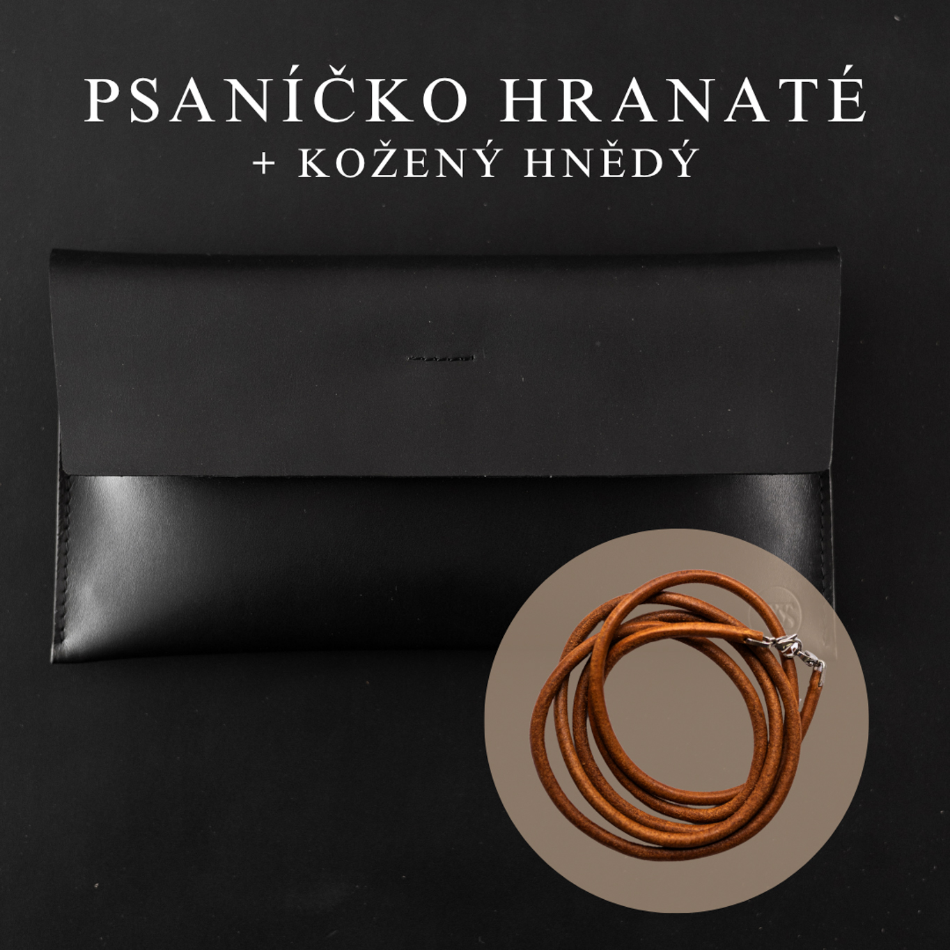 Wood Style Psaníčko Hranaté - Černé Popruh: Kožený Hnědý