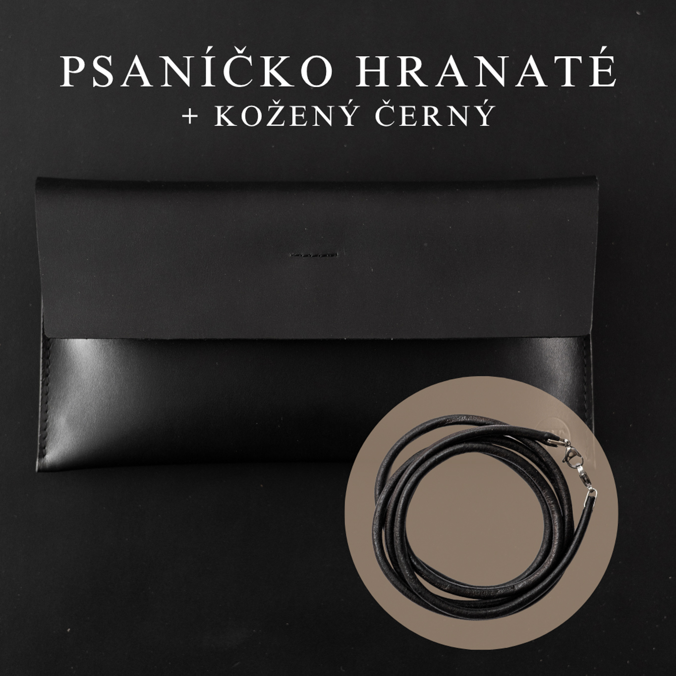 Wood Style Psaníčko Hranaté - Černé Popruh: Kožený Černý