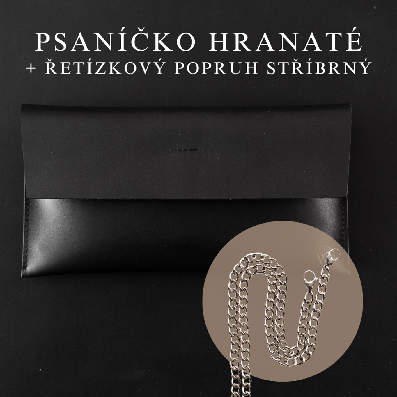 Wood Style Psaníčko Hranaté - Černé Popruh: Řetízkový stříbrný
