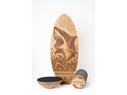 SET - BALANČNÍ DESKA WOODBOARDS SURF SHARK KOMPLET + REHABO 360 SAMOSTATNĚ