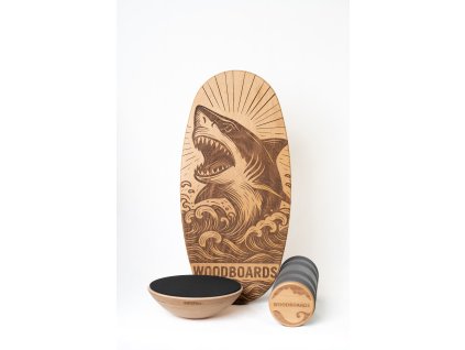 SET - BALANČNÍ DESKA WOODBOARDS ORIGINAL- MOTIV ŽRALOK -  KOMPLET + REHABO 360 SAMOSTATNĚ-MOTIV ŽRALOK  revoluční spojení designu a zdraví