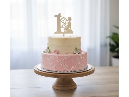 Dřevěný dortový zápich s číslem a motivem lesní víly