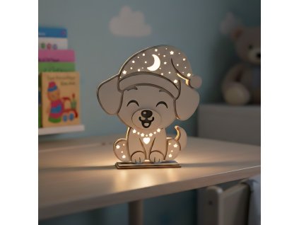 Dětská dřevěná noční LED lampička „Pejsek“