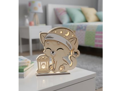 Dětská dřevěná noční LED lampička „Kočička“