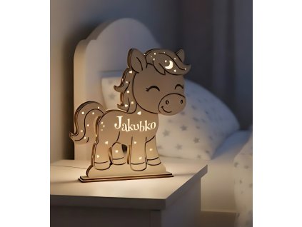 Dětská dřevěná noční LED lampička „Poník“ se jménem