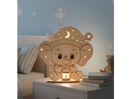 Dětská dřevěná noční LED lampička „Sloník“ se jménem