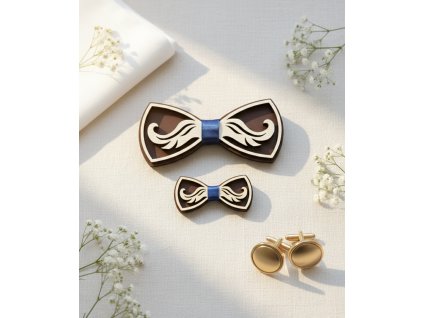 Set dřevěných motýlků pro otce a syna s motivem vousů