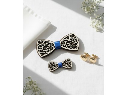 Set dřevěných motýlků pro otce a syna s motivem ornamentů