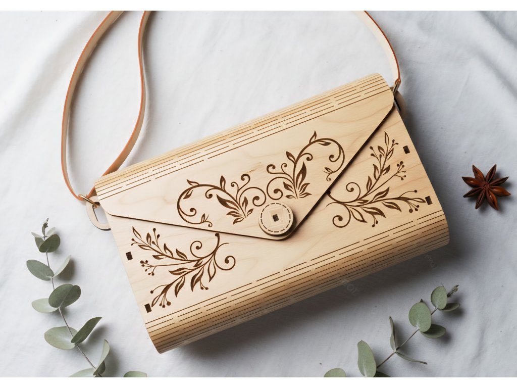Drevená listová kabelka na svadbu a ples