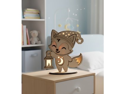 Detská drevená nočná LED lampička "Líška" s menom