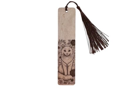 Dřevěná záložka do knihy – personalizovaný dárek na míru - Kočka