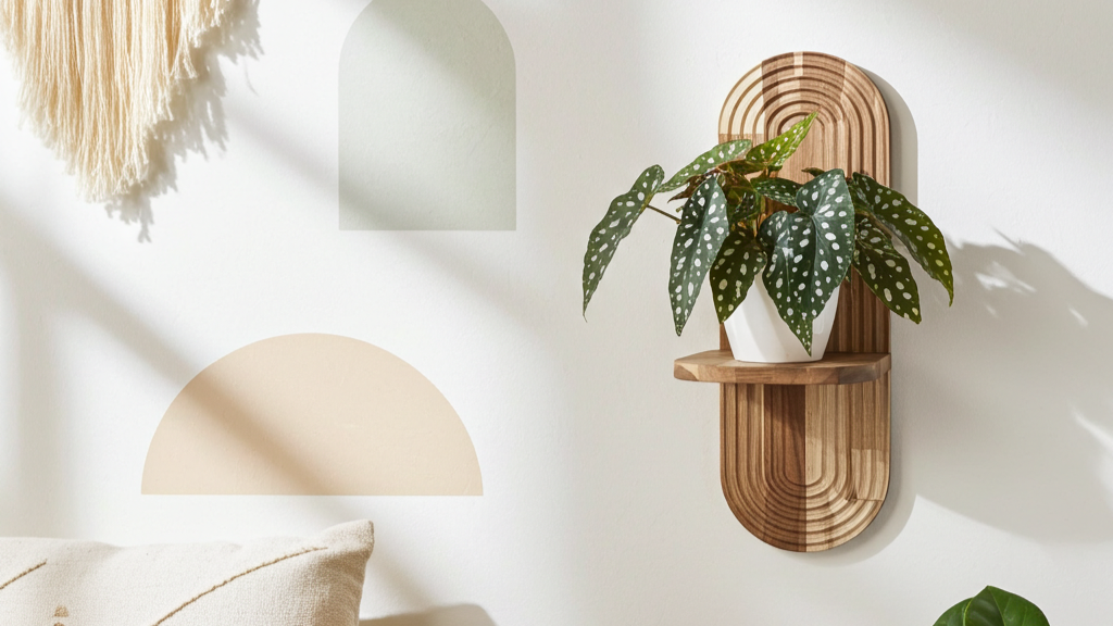 Dřevěný stojan na rostliny v minimalistickém interiéru – WoodenBotanery