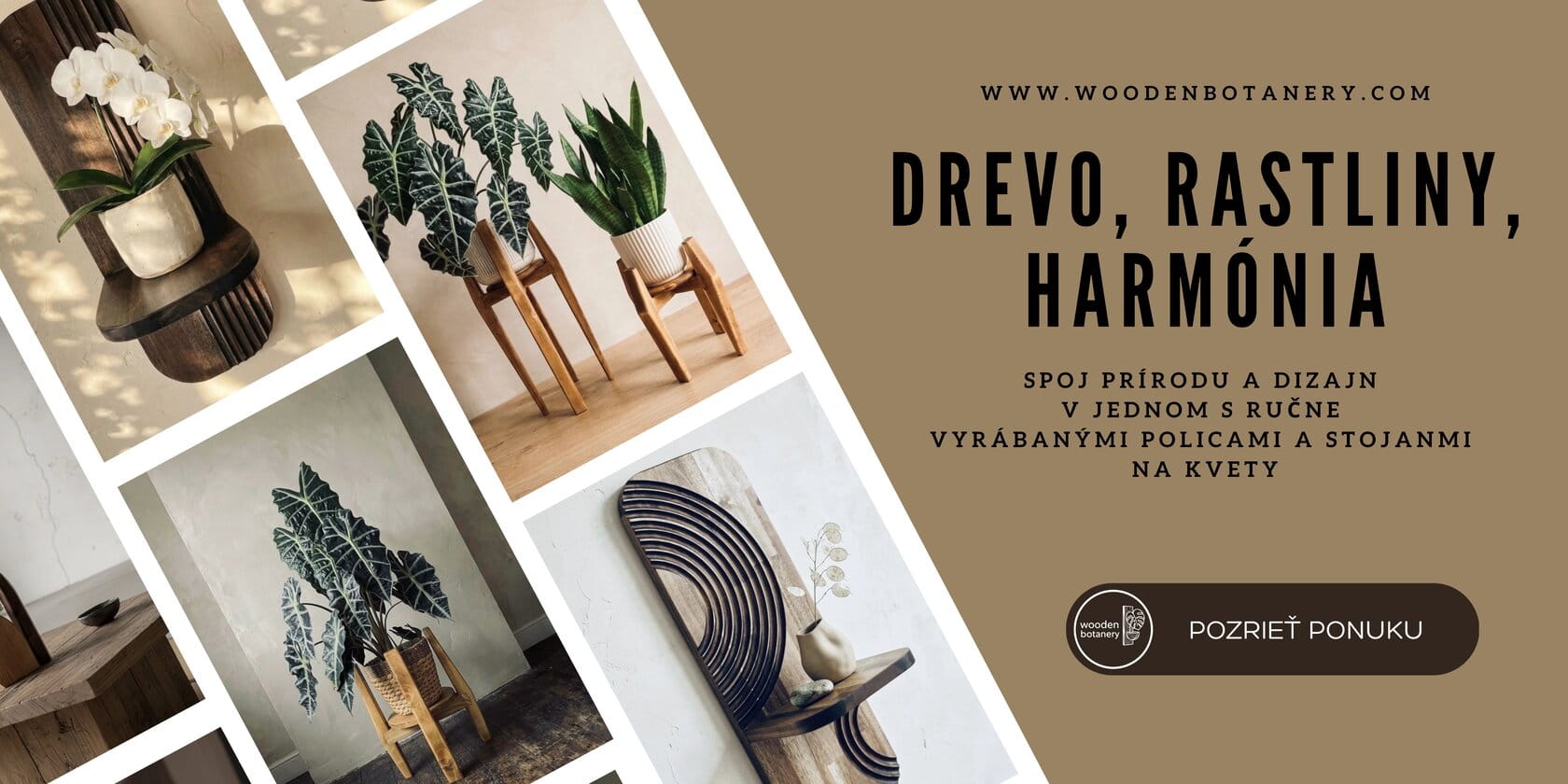 Drevený stojan na rastliny v minimalistickom interiéri – WoodenBotanery