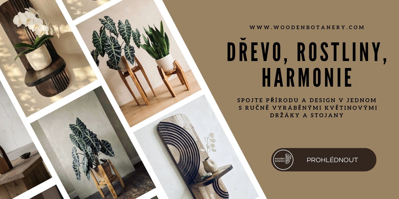 Dřevěný stojan na rostliny v minimalistickém interiéru – WoodenBotanery