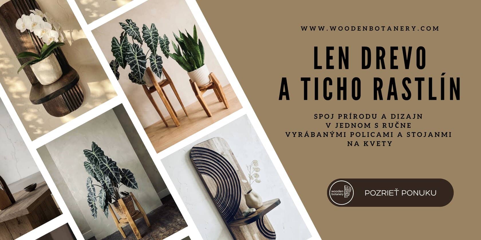 Drevený stojan na rastliny v minimalistickom interiéri – WoodenBotanery