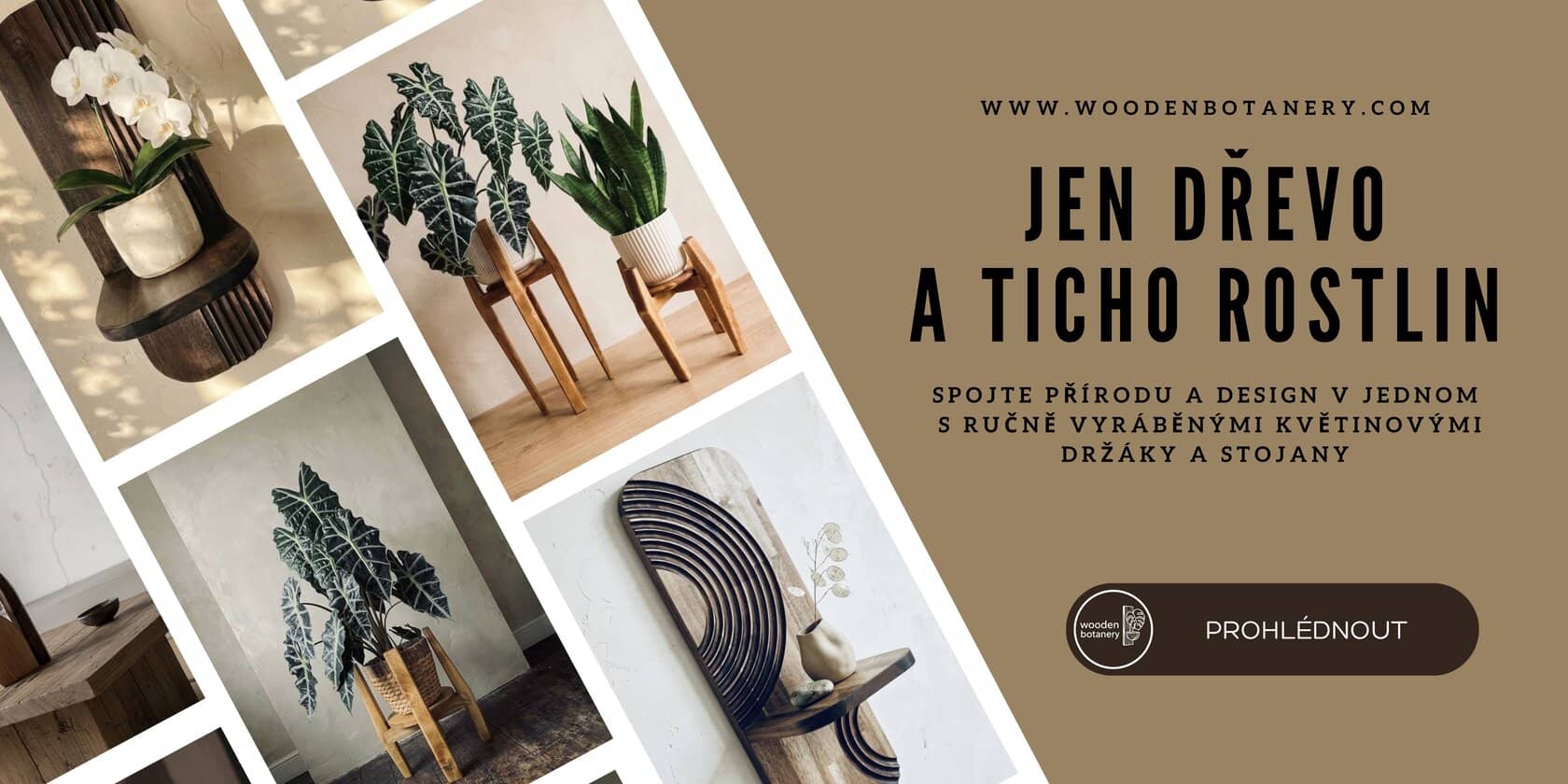 Dřevěný stojan na rostliny v minimalistickém interiéru – WoodenBotanery