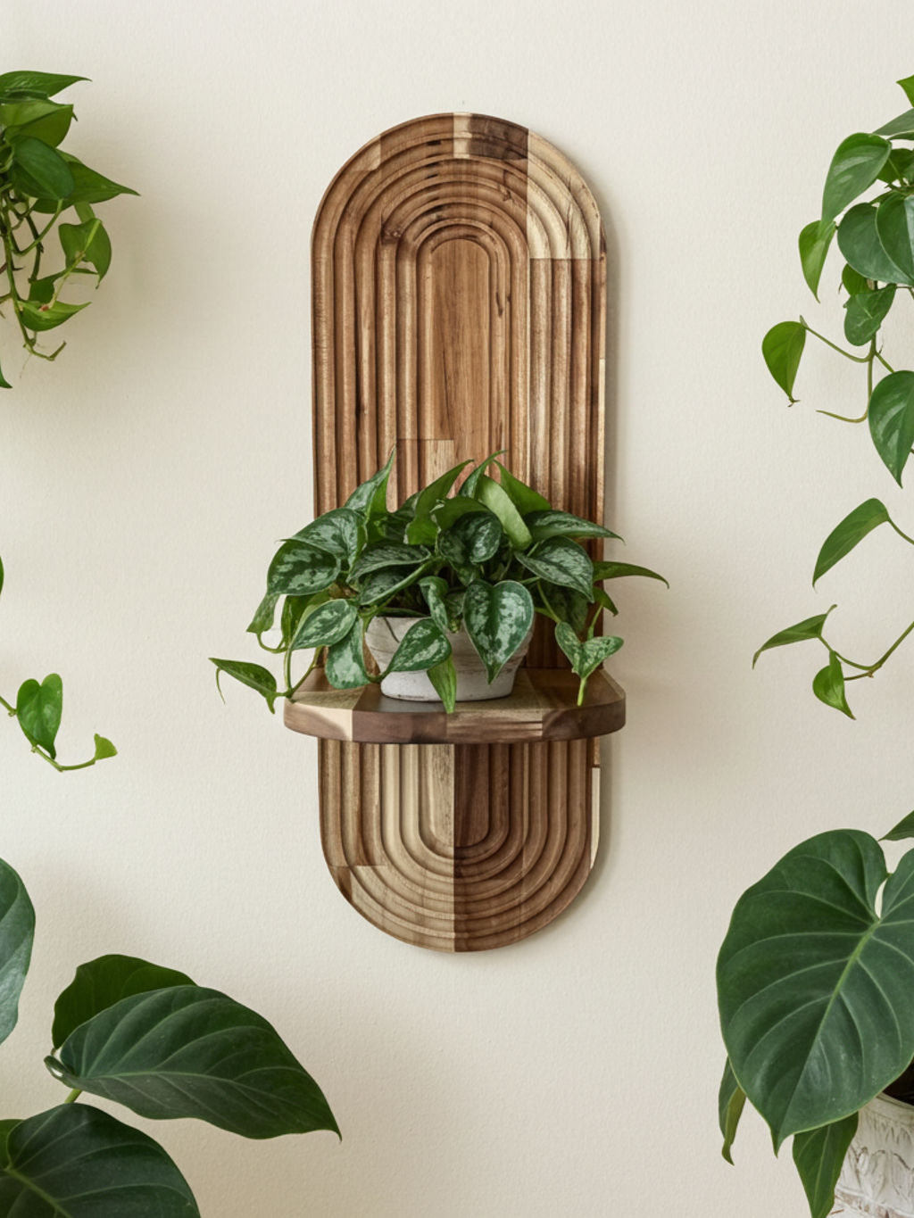 WoodenBotanery Nástenný stojan na kvety AKÁCIA WB111 akácia drevo svetlohnedý