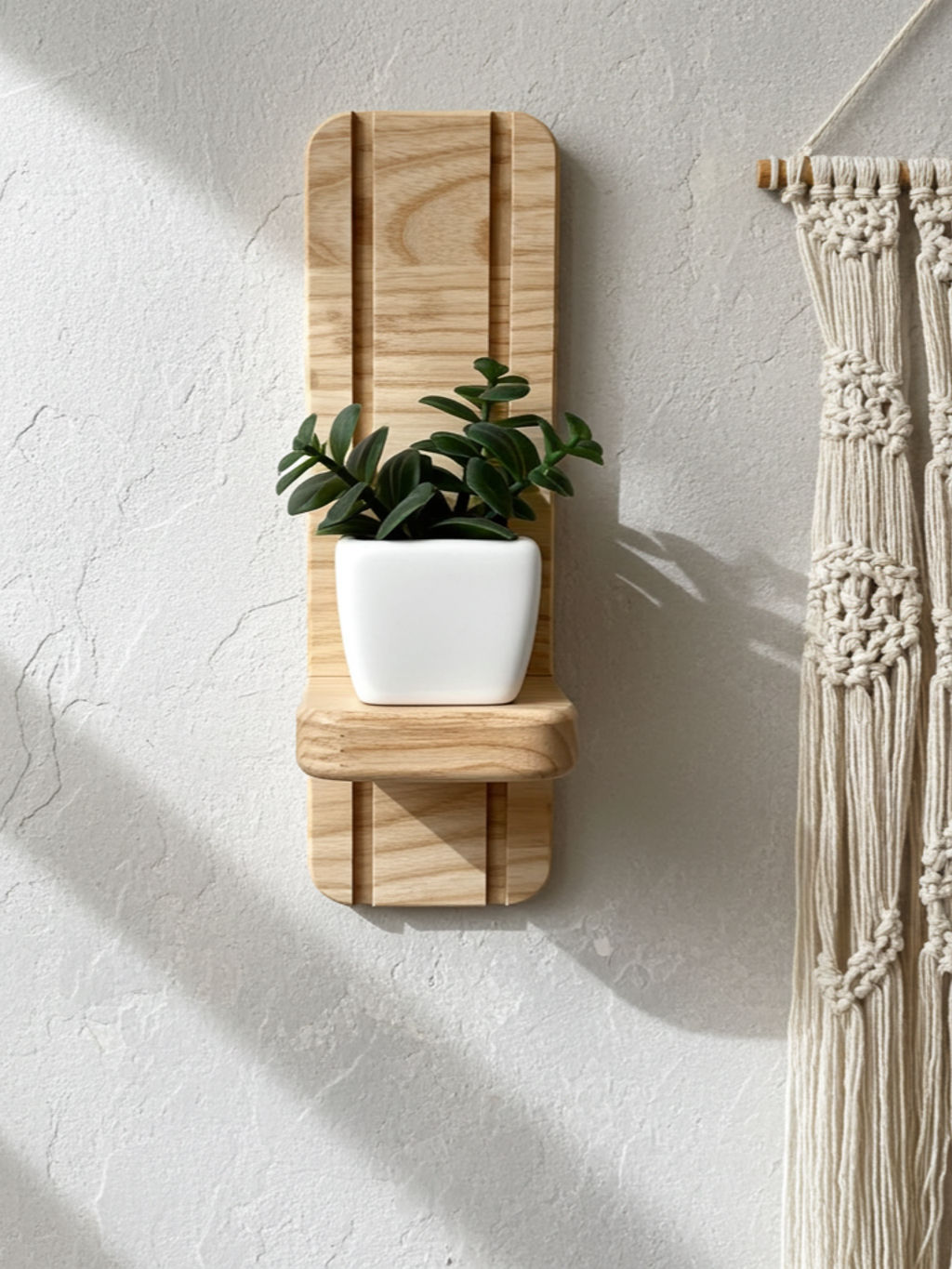 WoodenBotanery Nástenný stojan na kvety WB116 drevo jaseň svetlohnedý