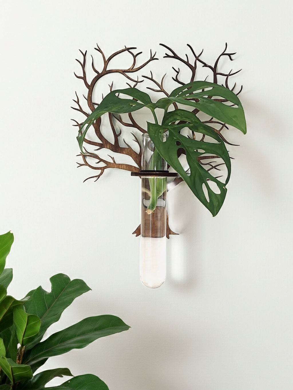 BotaneryLab Nástenný stojan na zakoreňovanie izbových rastlín ARBOR - motív stromu WoodenBotanery