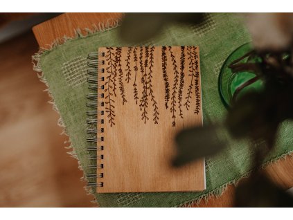 Wooden Notebook with Plant Motif
