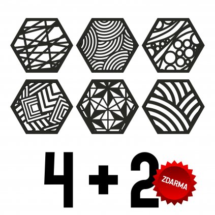 4+2 ZDARMA - dřevěné podtácky hexagon - černé
