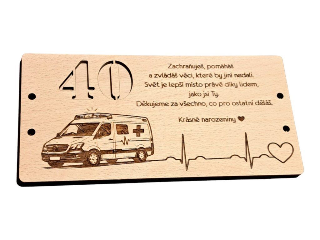 Dřevěná obálka na peníze pro kolegyni záchranářku se sanitkou