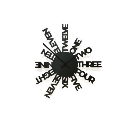 Dřevěné hodiny  Text Black, černé ručičky