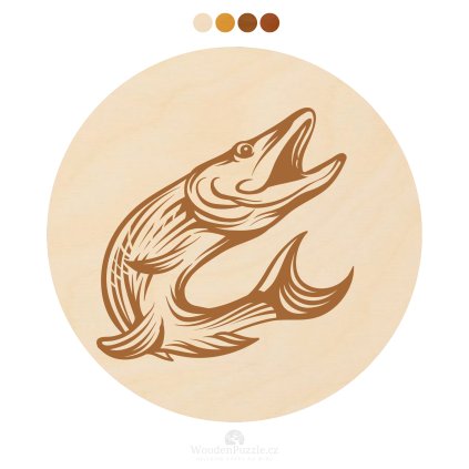 Kulatý dřevěný podtácek s motivem - Štika