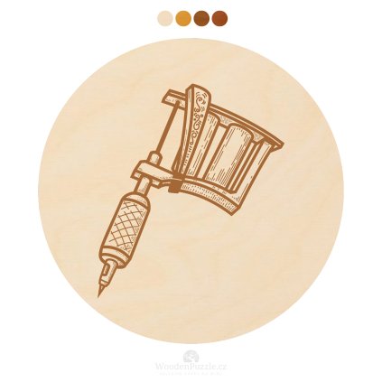 Kulatý dřevěný podtácek s motivem - Tetovací strojek