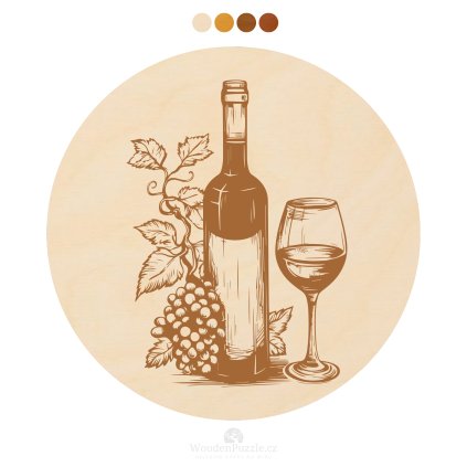 Kulatý dřevěný podtácek s motivem - Víno