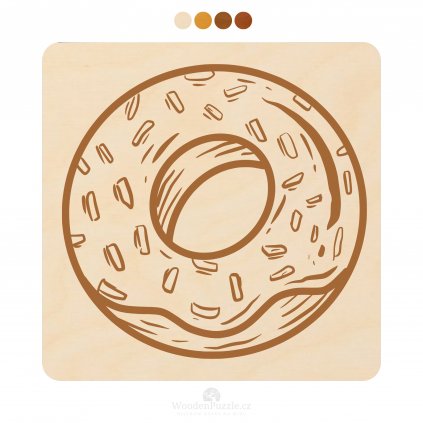 Čtvercový dřevěný podtácek s motivem - Donut