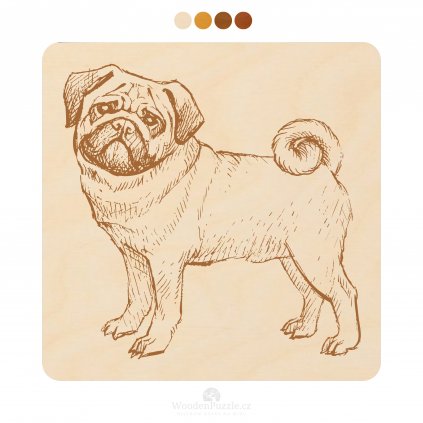 Čtvercový dřevěný podtácek s motivem - Mops