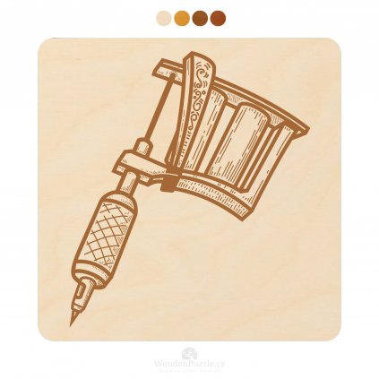 Čtvercový dřevěný podtácek s motivem - Tetovací strojek