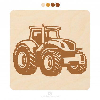 Čtvercový dřevěný podtácek s motivem - Traktor