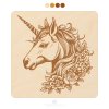 Čtvercový dřevěný podtácek s motivem - Jednorožec