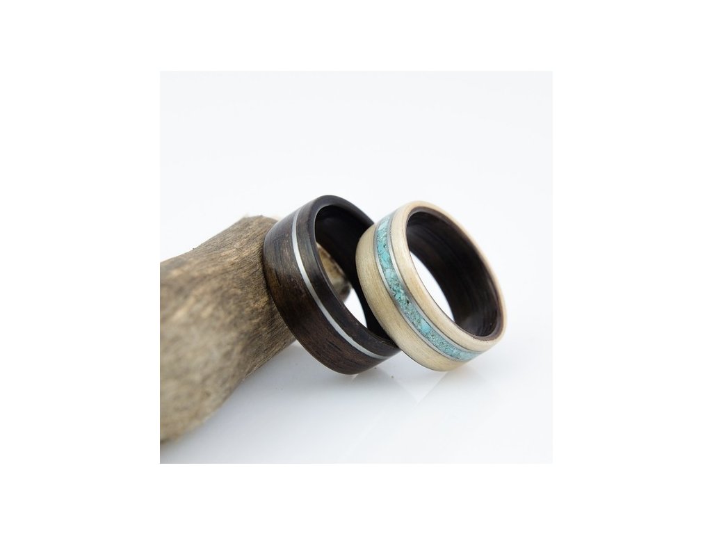 Snubní prstýnky EBONY, MAPLE, STEEL & TURQUOISE