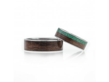 Prstýnky TITANIUM & ROSEWOOD & MALACHITE wide