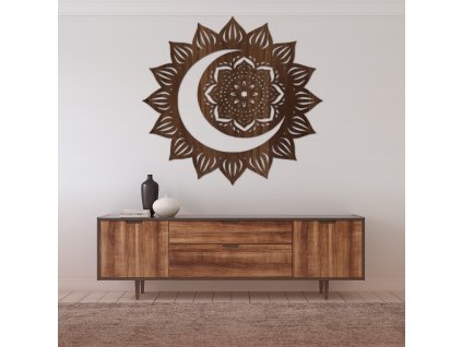mandala dekorace na zeď den a noc tmavě hmědá